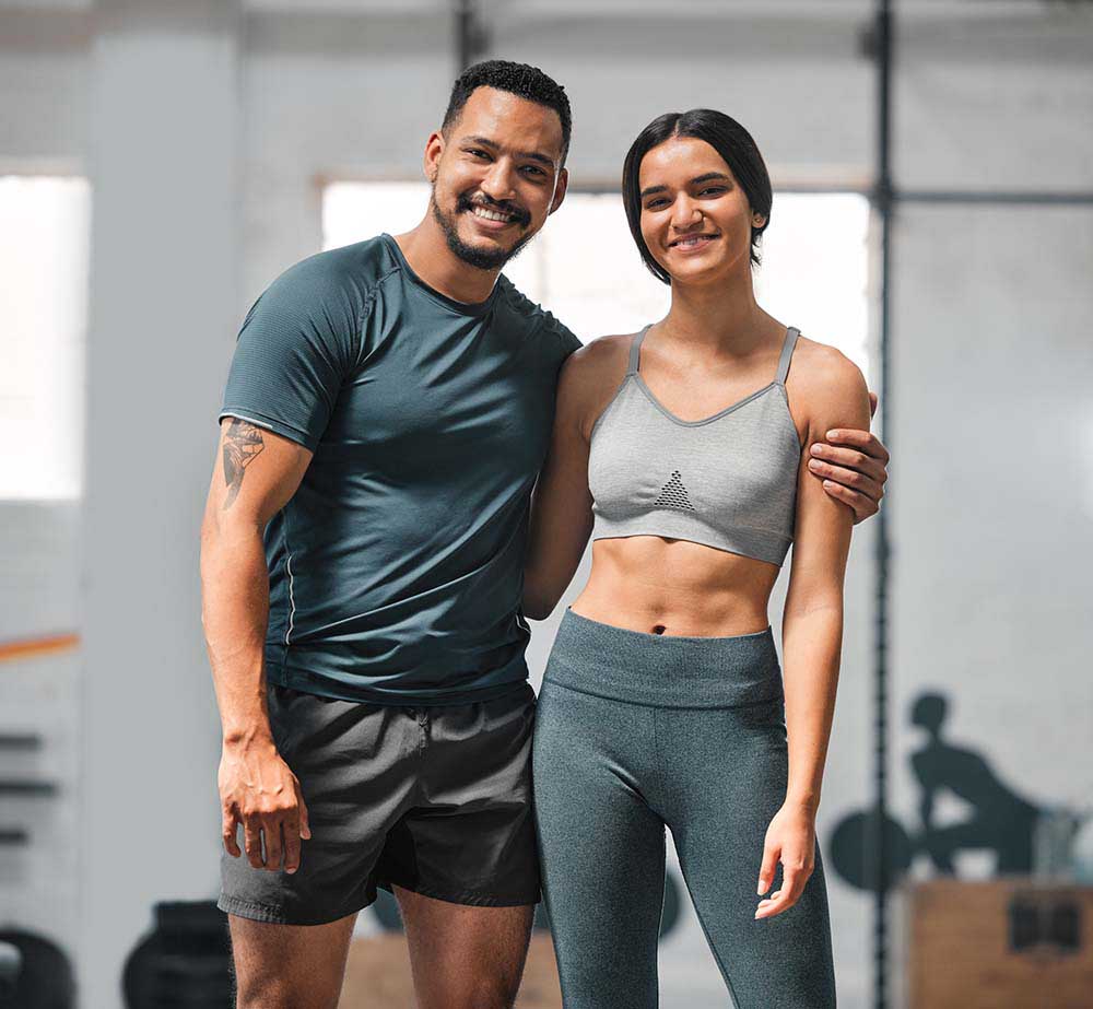  happy couple in love doing workout
